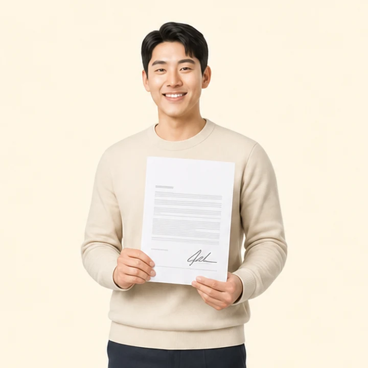 연체자 중고차 장기렌트 서면 견적서를 들고 있는 고객